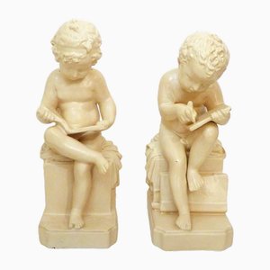Sculptures of Children in Lacquered Plaster, 1800s, Set of 2