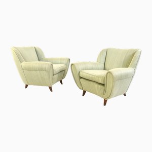 Vintage Light Green Armchairs with Wooden Structure, Italy, 1950s, Set of 2