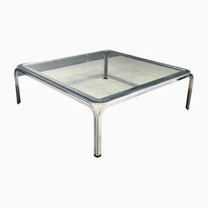 Chromed Metal Coffee Table with Glass Top, 1970s