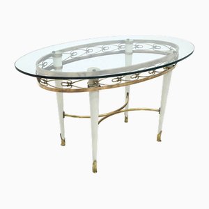 Vintage Brass Coffee Table with Oval Glass Top in the Style of Pierluigi Colli, Italy, 1950s