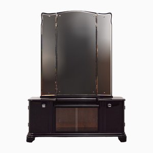 Art Deco Black High-Gloss Vanity Mirror, 1940s