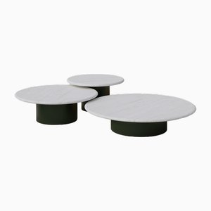 Raindrop Coffee Table Set in White Oak and Moss Green by Fred Rigby Studio, Set of 3