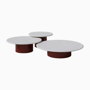 Raindrop Coffee Table Set in White Oak and Terracotta by Fred Rigby Studio, Set of 3