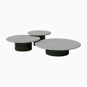 Raindrop Coffee Table Set in Microcrete and Moss Green by Fred Rigby Studio, Set of 3