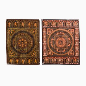 Pergamene tibetane vintage dipinte a mano, set di 2