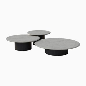Raindrop Coffee Table Set in Microcrete and Black Oak by Fred Rigby Studio, Set of 3