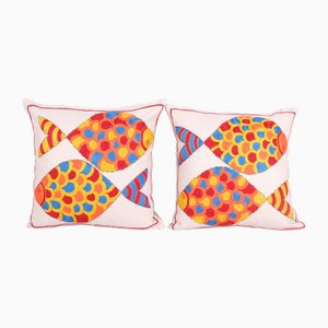 Bohemian Fish Figured Cotton Cushion Covers, 2010s, Set of 2