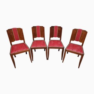 Art Deco Dining Chairs in Solid Oak, 1925s, Set of 4