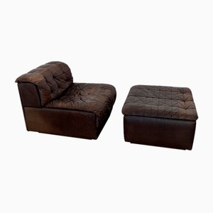 DS-11 Patchwork Lounge Chair with Pouf from De Sede, 1970s, Set of 2