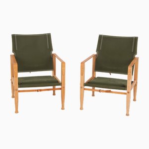 Safari Chairs with Green Canvas Fabric by Kaare Klint for Rud. Rasmussen, 1970s, Set of 2