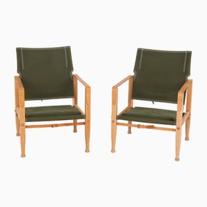 Set of Safari Chairs with Green Canvas Fabric by Kaare Klint for Rud. Rasmussen, 1970s