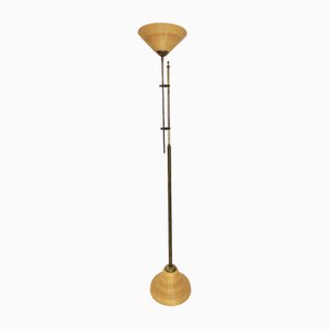 Italian Pencil Reed and Brass Adjustable Floor Lamp, 1960s