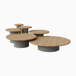 Raindrop Full Set in Oak and Microcrete by Fred Rigby Studio, Set of 6