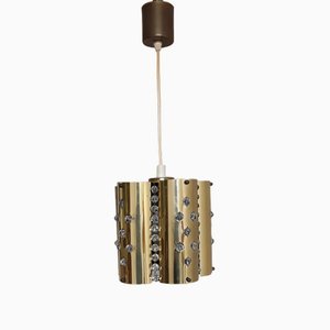 Lampada da soffitto vintage con corpo in ottone e vetro, anni '70