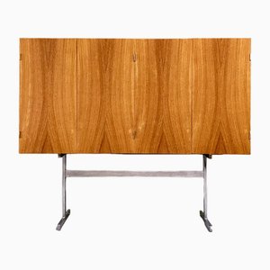 Bauhaus Style Floating Highboard in Teak & Chrome-Plated Steel, 1960s