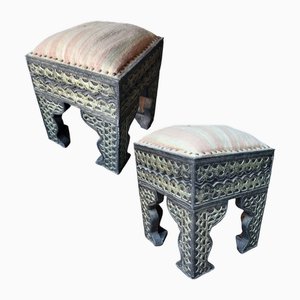 Sgabelli vintage in metallo e legno Kilim, Marocco, set di 2