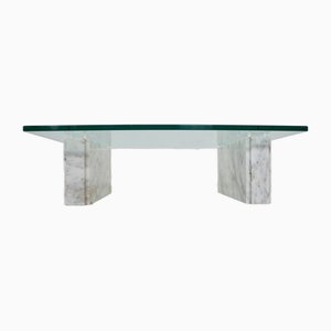 Tavolino in marmo di Carrara e vetro