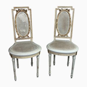 Louis XV Style Caned Chairs with Grey Patina and Gilding, 1940s, Set of 2