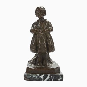 Renzo Zacchetti, Girl with Doll, 1920s, Bronze & Marble