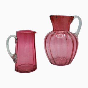 Vintage English Cordial Mixer Set in Hand-Blown Cranberry Glass, 1930s, Set of 2