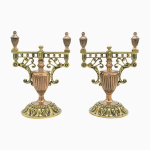 Antique Victorian Decorative Brass Grand Tour Fireside Tool Rests, 1860, Set of 2