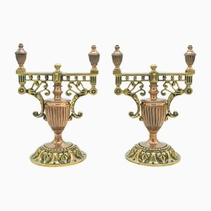 Portautensili Grand Tour antico vittoriano decorativo in ottone, 1860, set di 2