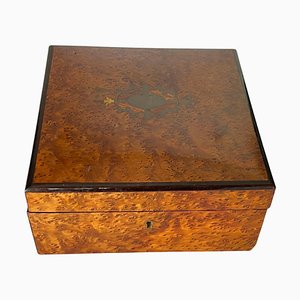 Box in Burled Wood and Silk Brown Color, France, 19th Century