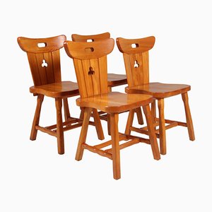 Swedish Cabin Chairs in Pine, 1970s, Set of 4