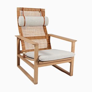 Model 2254 Sled Lounge Chair in Oak & Cane attributed to Børge Mogensen for Fredericia, Denmark, 1956
