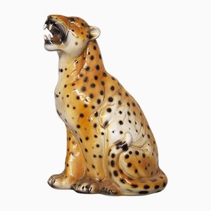 Figura de leopardo vintage de cerámica atribuida a Novart Trading Ltd, años 70