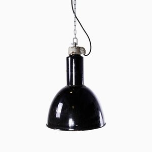 Large Industrial Black Enamel Bauhaus Ceiling Pendant Lamp, 1930s