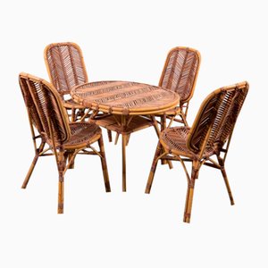Tavolo da interno/esterno in vimini con sedie, Italia, anni '60, set di 5