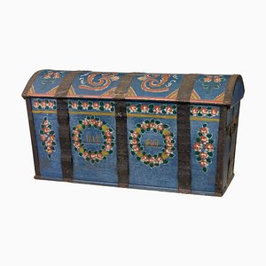 19th Century Swedish Traditional Painted Dome Trunk