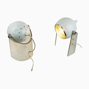 Lampes de Bureau Eyeball Space Age en Laque Blanche et Verre Acrylique, Italie, 1960s, Set de 2
