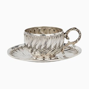 Silver Coffee Cup and Saucer by Pierre Gavard, France, Paris, Late 1800s, Set of 2