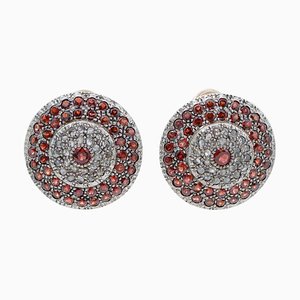 Rose Gold and Silver Earrings with Garnets and Diamonds, Set of 2