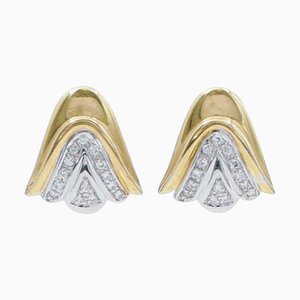 18 Karat Yellow and White Gold Earrings with Diamonds, 1960s, Set of 2