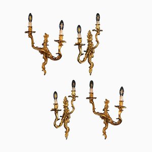 Louis XV French Gilt Bronze Wall Lights with Chinese Figures, 1770s, Set of 4