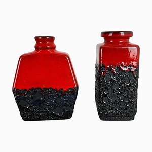Cubic Fat Lava Pottery Vases attributed to Jopeko, Germany, 1970s, Set of 2