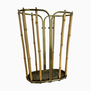 Hollywood Regency Brass and Bamboo Umbrella Stand in the style of Auböck, Austria, 1950s