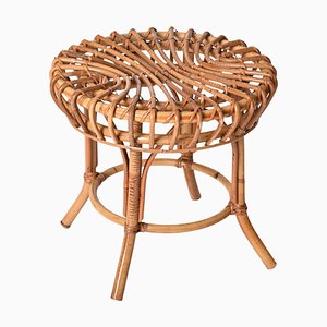 Round Rattan and Bamboo Ottoman or Stool by Franco Albini, Italy, 1960s