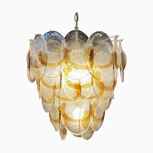 Murano Chandelier with 41 Lattimo Amber Glasses by Mazzega, 1979