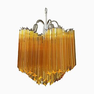 Modern Quadriedri Glass Chandelier with 60 Amber Prism Quadriedri, 1990s