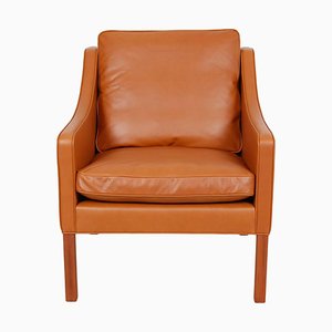 Sillón modelo 2207 de cuero Anilin de nogal de Børge Mogensen para Fredericia