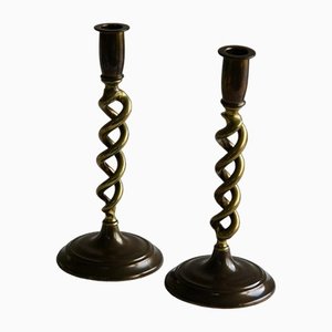 Open Barley Twisted Candlesticks in Brass, Set of 2
