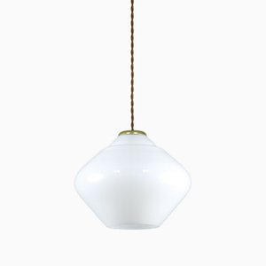 Lampe Mid-Century en Opaline Blanche et Laiton, Italie