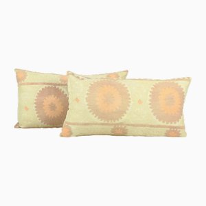 Vintage Suzani Lumbar Cushion Cover in Soft Colors, Set of 2