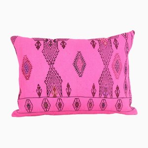 Housse de coussin kilim lombaire en laine rose décorative anatolienne