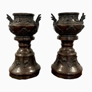 Antike viktorianische japanische Vasen aus Bronze, 1860, 2 . Set