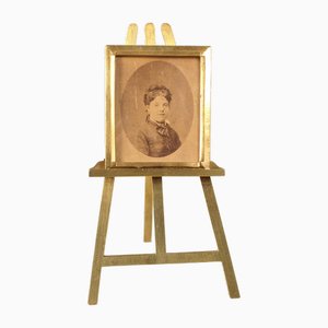 Antique Picture Frame with Brass Easel, 1800s